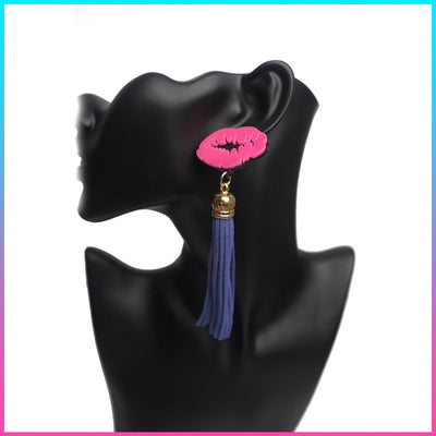 Hot Pink Lips Tassel Earring