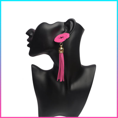 Hot Pink Lips Tassel Earring