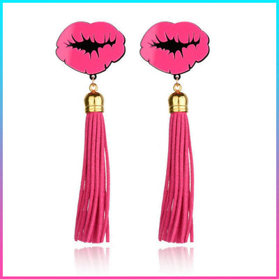 Hot Pink Lips Tassel Earring